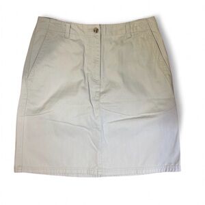 LL Bean Knee Length Khaki Skirt Back Split Beige Outdoor Preppy Golf Sz 8 Petite